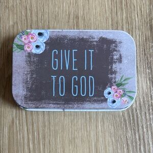 Give It To God Decorative Trinket Prayer Tin - Blue & Brown Floral